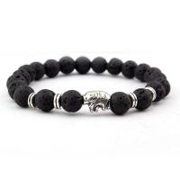 Lava Bracelet, le Sinc Alloy, Babhta, dath airgid plated, leaisteacha & unisex, dubh, 8mm, Fad 7.5 Inse, Díolta De réir PC