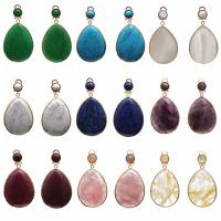 Gemstone Earrings, misto de pedras semi-preciosas, with liga de zinco, Lágrima, cromado de cor dourada, materiais diferentes para a escolha & para mulher, Mais cores pare escolha, 55x32mm, vendido por par