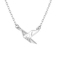 Collier en laiton, avec 1.97 chaînes de rallonge, Mille grues en Origami, Placage de couleur argentée, pour femme & avec strass, argent, protéger l'environnement, sans nickel, plomb et cadmium, 12x12mm, Longueur 15.75 pouce, Vendu par PC