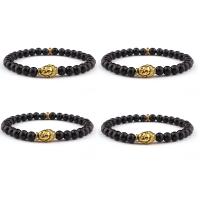 Abrazine Stone Armbånd, med Zinc Alloy, Buddha, guldfarve belagt, elastisk & Unisex, sort, 8mm, Længde 7.5 inch, Solgt af PC