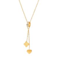 Colar de aço titânio, Partículas de aço, with 5cm extender chain, Ajustável & joias de moda & micro pavimento em zircônia cúbica & para mulher, dourado, comprimento Aprox 40 cm, vendido por PC