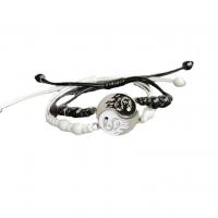 Trendy Wax cord armbanden, met Zinc Alloy, Ronde, silver plated, Verstelbare & mode sieraden & voor paar & glazuur, meer kleuren voor de keuze, nikkel, lood en cadmium vrij, Lengte 15-25 cm, Verkocht door PC