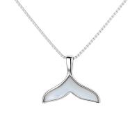 Collane d'argento sterlina, 925 argento sterlina, with bianco conchiglia, with 1.96 inch extender chain, Coda di sirena, placcato color platino, per la donna, Lunghezza Appross. 15.74 pollice, Venduto da PC