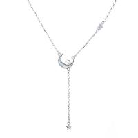 Colares de esterlina de prata, 925 prata esterlina, with concha branca, with 1.96 inch extender chain, cromado de cor platina, para mulher & com strass, comprimento Aprox 15.74 inchaltura, vendido por PC