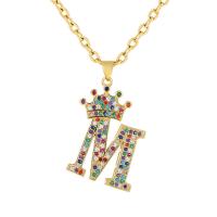 Cubic Zircon Micro Pave Brass Necklace Alphabet Letter gold color plated & micro pave cubic zirconia & for woman multi-colored Length Approx 19.68 Inch Sold By PC