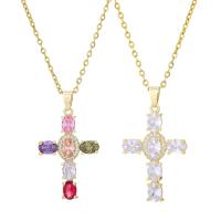 Cubic Zircon Micro Pave Brass Necklace Cross gold color plated & micro pave cubic zirconia & for woman Length Approx 19.68 Inch Sold By PC