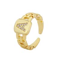 Brass Cuff Finger Ring gold color plated Adjustable & micro pave cubic zirconia & for woman Sold By PC