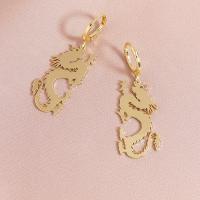 Zinc Alloy Huggie Hoop Drop Earring Dragon for woman green Sold By Pair