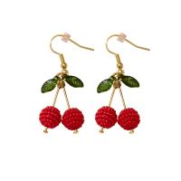 Zinc Alloy Håndtaget tilbage Earring, med Plastic, Cherry, guldfarve belagt, for kvinde, to forskellige farvede, 18x47mm, Solgt af par