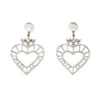 Zinc Alloy Drop Earring Heart plated for woman & with rhinestone & hollow Sold By Pair