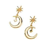 Zinc Alloy Drop Earring, Måne og stjerne, forgyldt, for kvinde, flere farver til valg, 18x35mm, Solgt af par