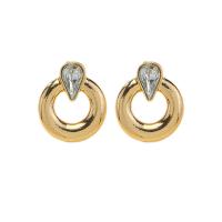 Zinklegering oorknoppen, Zinc Alloy, gold plated, voor vrouw & met strass & hol, 15x18mm, Verkocht door pair