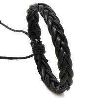 Synthetisch leer Armband, met Wax, Ronde, mode sieraden & voor de mens, zwart, 12mm, Lengte 17-18 cm, Verkocht door PC