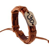 Pulseira de couro, corda de Couro de vaca, with Cânhamo & liga de zinco, Roda, joias de moda & para o homem, marrom, 12mm, comprimento 17 cm, vendido por PC