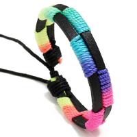 Pulseiras de fio de PU, Couro do plutônio, with náilon & Fio de cera, Roda, joias de moda & para o homem, multi colorido, 10mm, comprimento 17-18 cm, vendido por PC