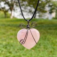 Rose Quartz Pendel, med Messing, Heart, Unisex, lyserød, 32x40mm, Solgt af PC