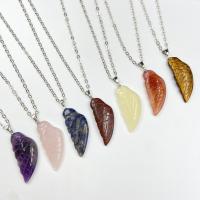 Gemstone Vedhæng Smykker, Ædelsten, Wing Shape, tilfældigt sendt & Unisex, blandede farver, 16x38-40mm, Solgt af PC