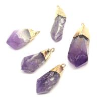 Amethyst Anhänger, mit Messing, Unregelmäßige, goldfarben plattiert, unisex, violett, 15x30-20x50mm, verkauft von PC