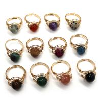 Gemstone Finger Ring, Pedra natural, with cobre, Roda, cromado de cor dourada, materiais diferentes para a escolha & unissex, Mais cores pare escolha, 10mm, Diametro interno:Aprox 20mm, vendido por PC