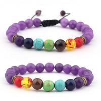 Amethyst Armband, mit Terylen Schnur & Edelstein & Zinklegierung, rund, goldfarben plattiert, unisex & verschiedene Stile für Wahl, gemischte Farben, 8mm, Länge 7.5 ZollInch, verkauft von PC