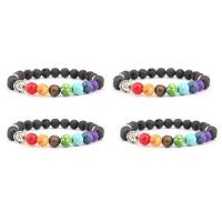 Lava Bracelet, le Gemstone & Sinc Alloy, Buddha, dath airgid plated, leaisteacha & unisex, dathanna measctha, 8mm, Fad 7.5 Inse, Díolta De réir PC