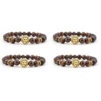 Tiger Eye Armbånd, med Zinc Alloy, Lion, guldfarve belagt, elastisk & Unisex, blandede farver, 8mm, Længde 7.5 inch, Solgt af PC