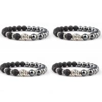 Lava Armband, mit Non- magnetische Hämatit & Zinklegierung, Buddha, silberfarben plattiert, elastisch & unisex, gemischte Farben, 8mm, Länge 7.5 ZollInch, verkauft von PC