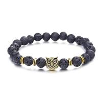 Lava Armbånd, med Zinc Alloy, Owl, guldfarve belagt, elastisk & Unisex, sort, 8mm, Længde 7.5 inch, Solgt af PC