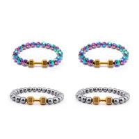 hématite non magnétique bracelet, avec alliage de zinc, Placage de couleur d'or, élastique & unisexe, plus de couleurs à choisir, 8mm, Longueur 7.5 pouce, Vendu par PC