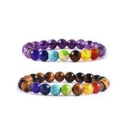 Piedras preciosas Pulsera, con aleación de zinc, Esférico, chapado en color dorado, elástico & diferente estilo del embalaje para la elección & diferentes materiales para la opción & para hombre, más colores para la opción, 8mm, longitud 7.5 Inch, Vendido por UD