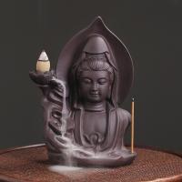 Porselein Backflow Wierookbrander, Purple Sand, Guanyin, handgemaakt, voor thuis en op kantoor & Duurzame & multifunctioneel, 100x70x157mm, Verkocht door PC