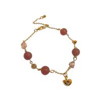 metal Pulsera, con Strawberry cuarzo, Corazón, chapado en color dorado, Joyería & para mujer, dorado, libre de níquel, plomo & cadmio, longitud 22.4 cm, Vendido por UD