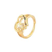 Cubic Zirconia Micro Pave Brass Ring gold color plated Adjustable & micro pave cubic zirconia & for woman Sold By PC