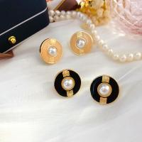 Zinc Alloy Stud Earring, met Plastic Pearl, gold plated, verschillende stijlen voor de keuze & voor vrouw & glazuur, 20mm, Verkocht door pair