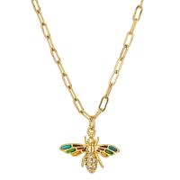 キュービックジルコンマイクロパヴェブラスネックレス, 銅, ハチ, 14 K ゴールド メッキ, ファッションジュエリー & ユニセックス & マイクロパヴェジルコニア, ニッケル、鉛、カドミウムフリー, 15mm, 長さ 約 14.96 インチ, 売り手 パソコン