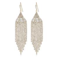 Fashion Fringe Oorbellen, Messing, mode sieraden & voor vrouw & met strass, gouden, 88x20mm, Verkocht door pair