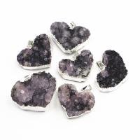 Amethyst Anhänger, mit Messing, Herz, silberfarben plattiert, unisex, violett, 35-25x25-20x20-10mm, verkauft von PC