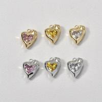 Pendentifs en laiton zircon cubique (CZ), avec zircon cubique, coeur, Plaqué d'or 14K, DIY, doré, protéger l'environnement, sans nickel, plomb et cadmium, 12x15x6mm, Vendu par PC