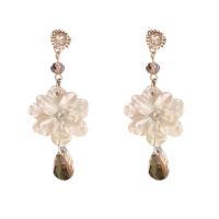 Pendientes de Gota en Latón, aleación de zinc, con Cristal & Acrílico, Flor, chapado en color de plata, Joyería & para mujer & con diamantes de imitación, Blanco, 25x66mm, Vendido por Par