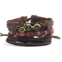 Pulseira de couro, corda de Couro de vaca, with Cânhamo & liga de zinco, with 8-9cm extender chain, motocicleta, banho de cor bronze antigo, Vintage & 4 peças & Ajustável & joias de moda & para o homem, marrom, comprimento 17-18 cm, vendido por Defina