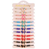 Moda crear pulseras de cordón de cera, con Seedbead & aleación de zinc, Mariposa, chapado en color dorado, 12 piezas & Ajustable & Joyería & esmalte, color mixto, longitud 18-28 cm, Vendido por Set