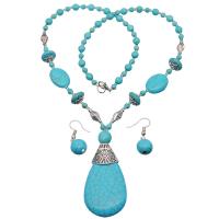 ensemble de bijoux turquoise, bague, anneau & boucle d'oreille & collier, avec alliage de zinc, trois pièces & styles différents pour le choix & pour femme, Taille:7, Longueur Environ 17.7 pouce, Vendu par fixé