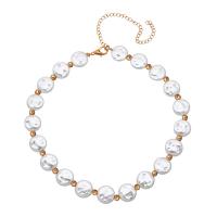 Collar de perlas de plástico, Perlas plásticas, con aleación de zinc, con 4inch extender cadena, chapado en color dorado, Joyería & para mujer, longitud aproximado 11.4 Inch, Vendido por UD