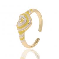 Brass Finger Ring Heart gold color plated Adjustable & for woman & enamel Sold By PC