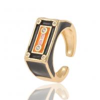 Cubic Zirconia Micro Pave Brass Ring gold color plated Adjustable & micro pave cubic zirconia & for woman & enamel Sold By PC