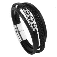 PU leder koord armbanden, Zinc Alloy, met PU, mode sieraden & multilayer & uniseks, meer kleuren voor de keuze, nikkel, lood en cadmium vrij, 25mm, Lengte Ca 8.27 inch, Verkocht door PC