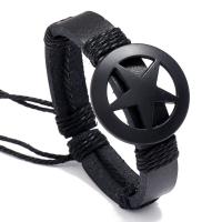 PU Leather Cord Bracelets with Linen & Zinc Alloy gun black plated fashion jewelry & Unisex black 12*170-180mm Sold By PC