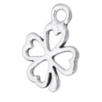 Liga de zinco Clover Pendant, Trevo de quatro folhas, banho de cor prata antiga, unissex & vazio, níquel, chumbo e cádmio livre, 13x16x1.50mm, Buraco:Aprox 2mm, vendido por kg