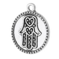 Zinek Hamsa Přívěsky, Flat Round, starožitné barva postříbřená, unisex, nikl, olovo a kadmium zdarma, 19x22.50x2mm, Otvor:Cca 2mm, Prodáno By KG