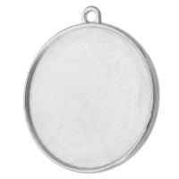 In lega di zinco del pendente Cabochon Setting, lega in zinco, Cerchio piatto, placcato argento antico, DIY, assenza di nichel,piombo&cadmio, 38x42x2mm,35x35mm, Foro:Appross. 2mm, Venduto da kg